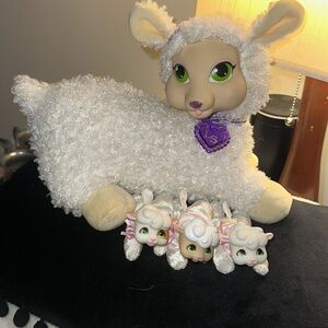 Lamb Surprise soft bodied plush with hard vinyl face open tummy 3 baby lambs